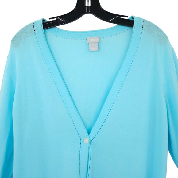 Chicos Cardigan Womens 2 US L Single Button Lightweight Stretch V Neck Aqua Blue - Picture 9 of 16